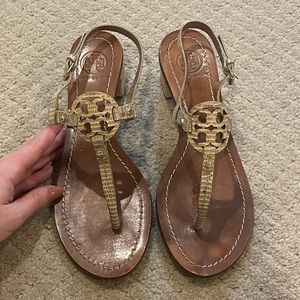 Tory Burch Leather Snakeskin Thong Sandal